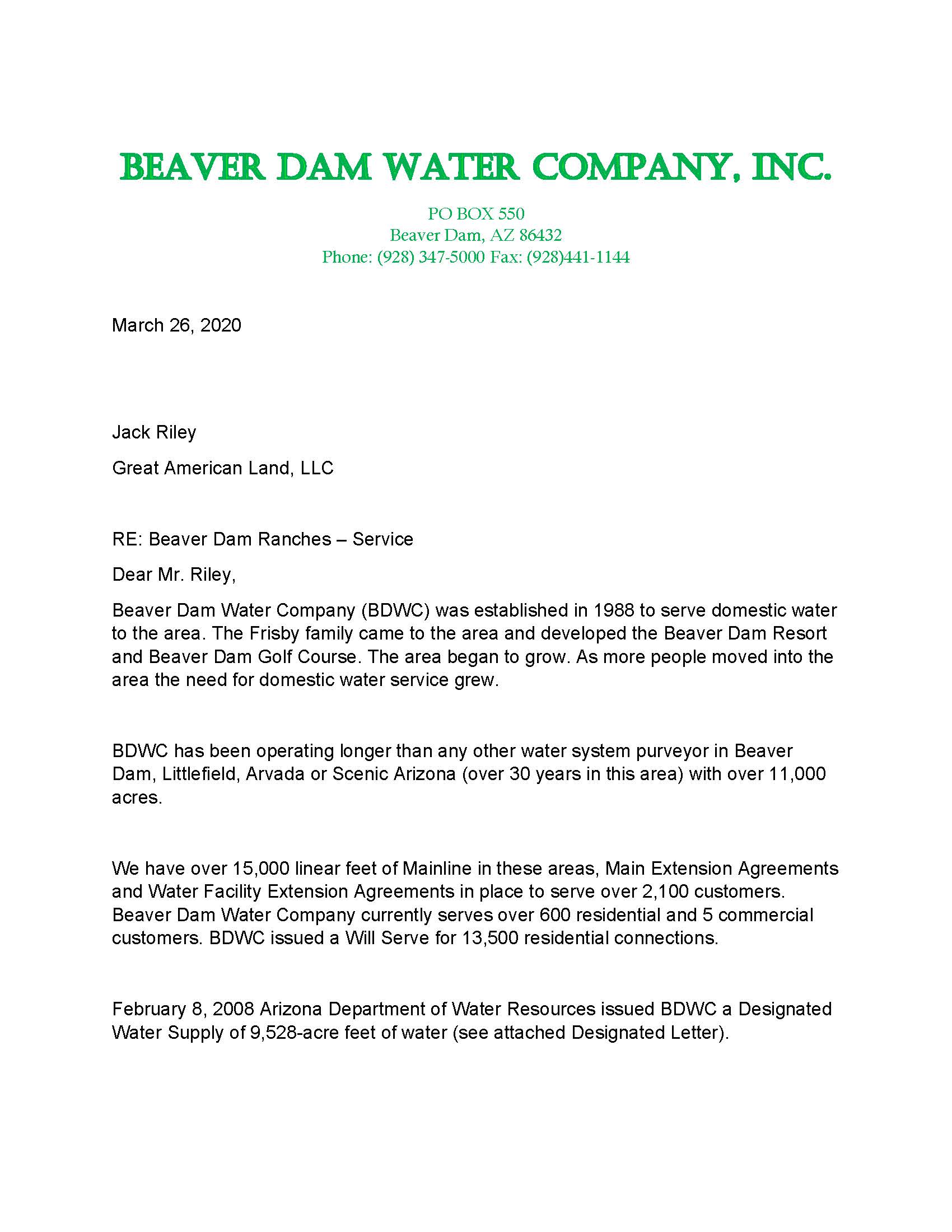 sample application letter to a water company